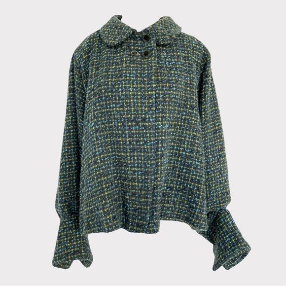 Anna Marie Rice Pita Vintage Wool Tweed Crop Blazer Jacket Blue/Green Women's 2 - Picture 9 of 12